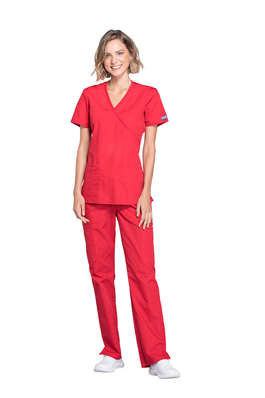 Red - Cherokee Workwear Originals Mock Wrap Top