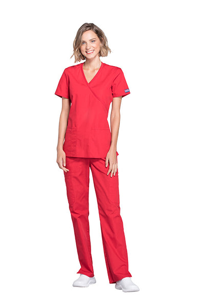 Red - Cherokee Workwear Originals Mock Wrap Top