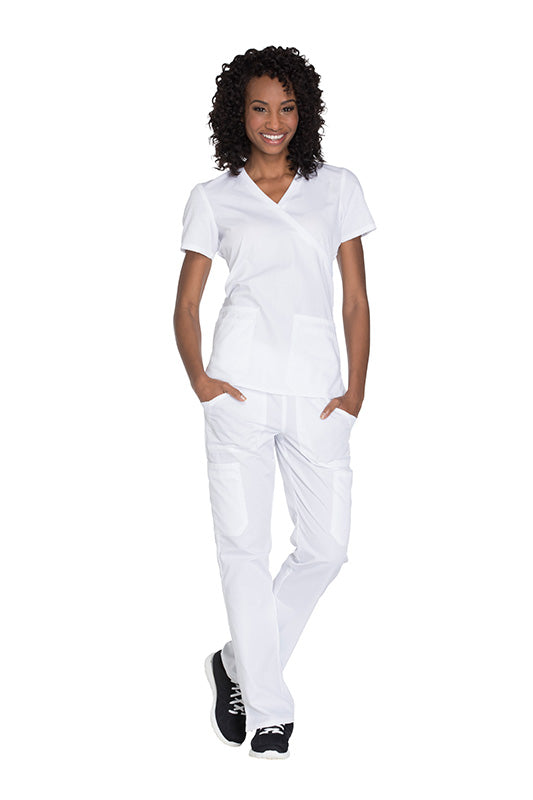 White - Cherokee Workwear Originals Mock Wrap Top