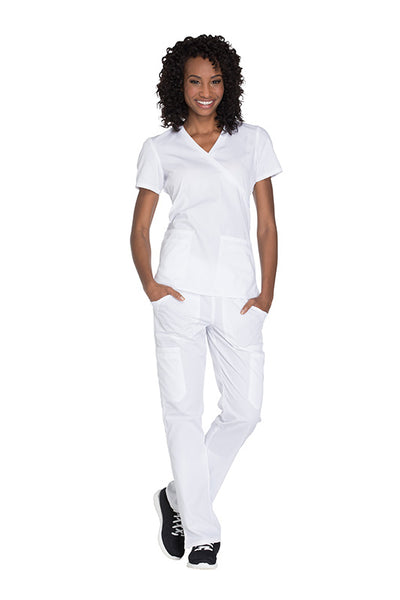 White - Cherokee Workwear Originals Mock Wrap Top