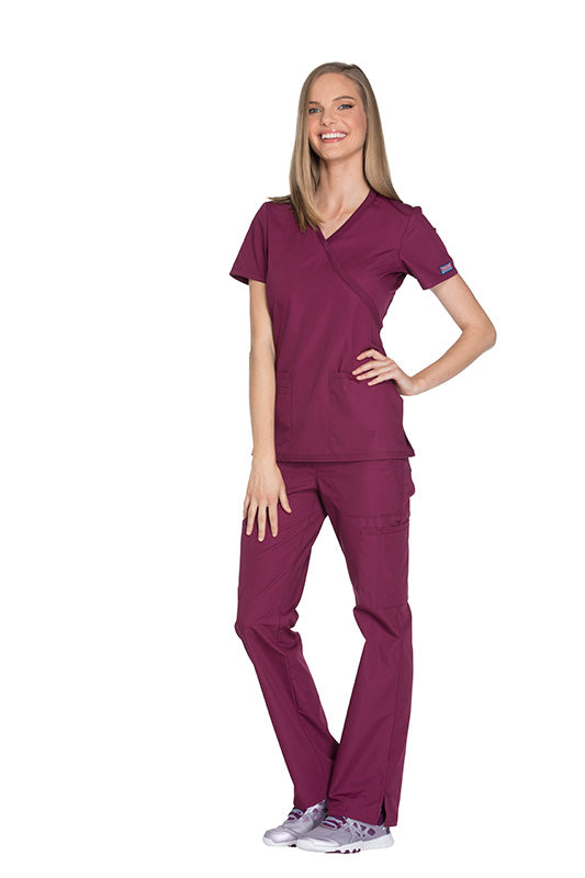Wine - Cherokee Workwear Originals Mock Wrap Top