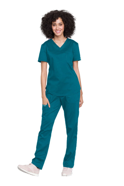 Caribbean Blue - Cherokee Workwear Revolution Tuckable V-Neck O.R. Top