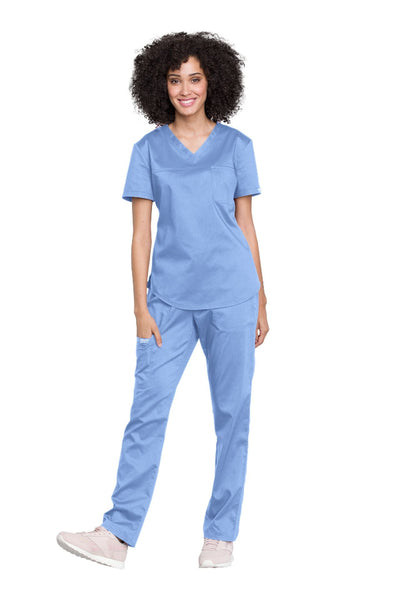 Ciel Blue - Cherokee Workwear Revolution Tuckable V-Neck O.R. Top