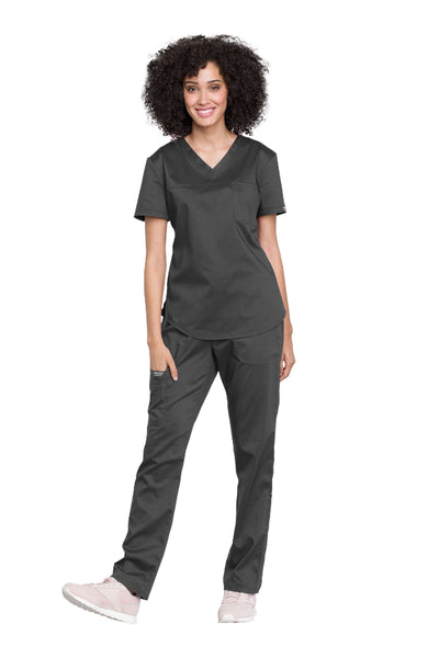 Pewter - Cherokee Workwear Revolution Tuckable V-Neck O.R. Top