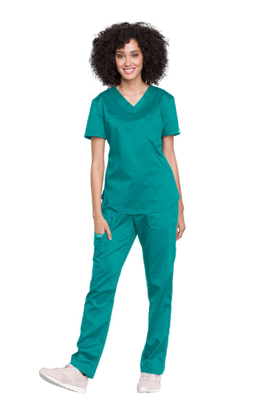 Teal Blue - Cherokee Workwear Revolution Tuckable V-Neck O.R. Top