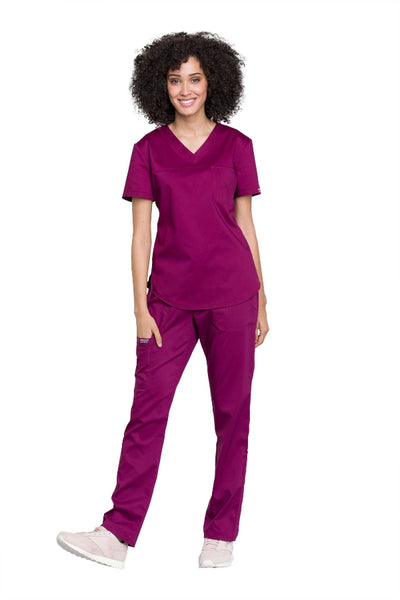 Wine - Cherokee Workwear Revolution Tuckable V-Neck O.R. Top