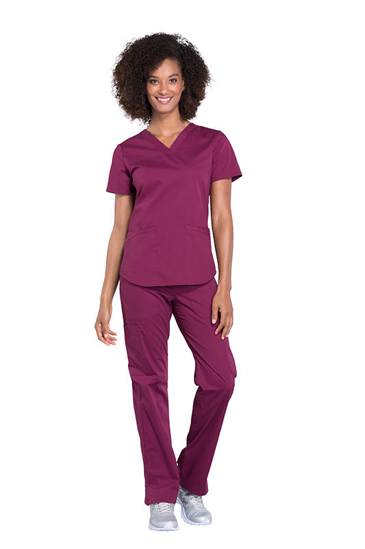 Wine - Cherokee Workwear Professionals V-Neck Top