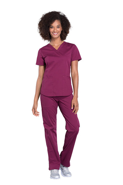 Wine - Cherokee Workwear Professionals V-Neck Top