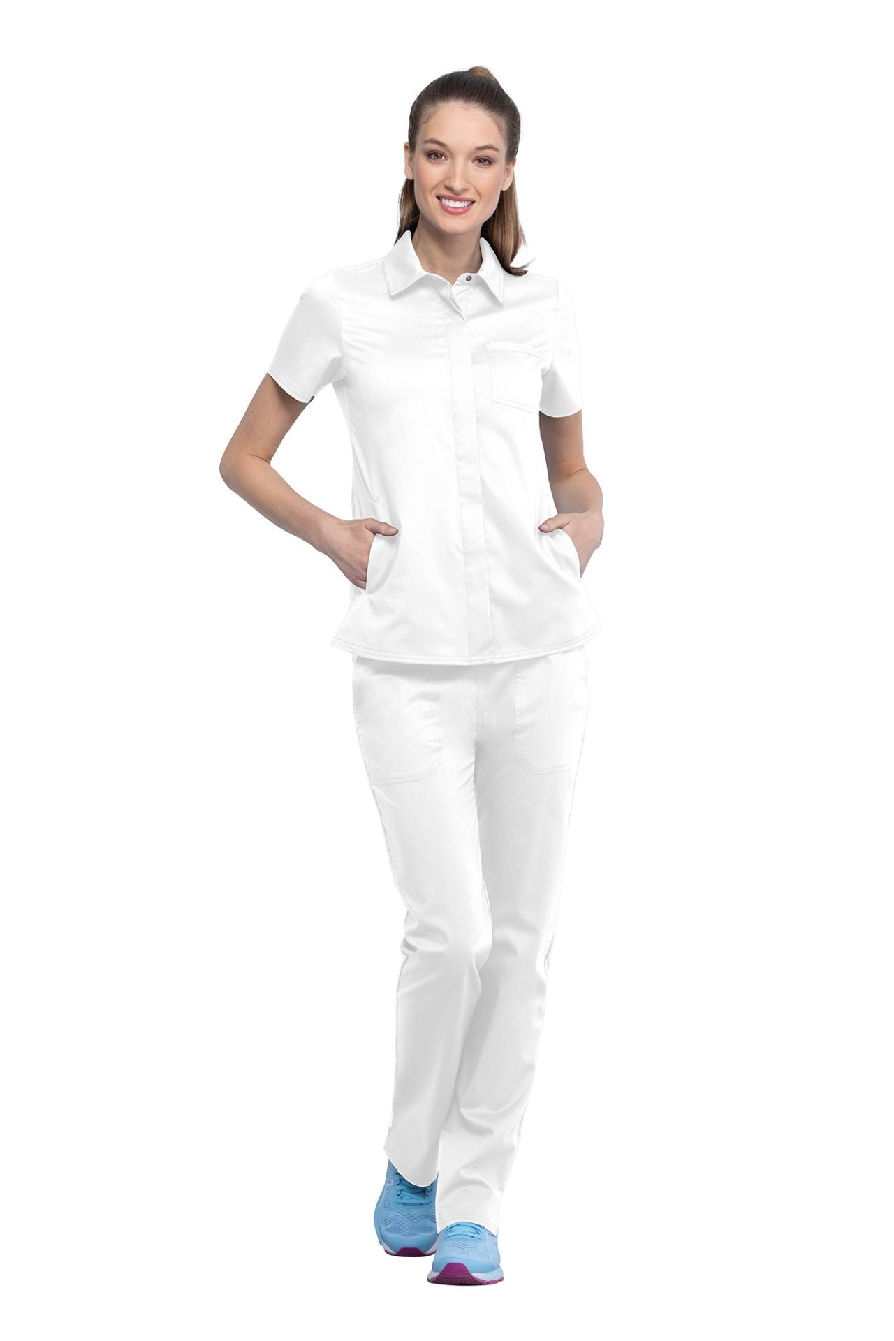 White - Cherokee Workwear Revolution Snap Front Collar Shirt