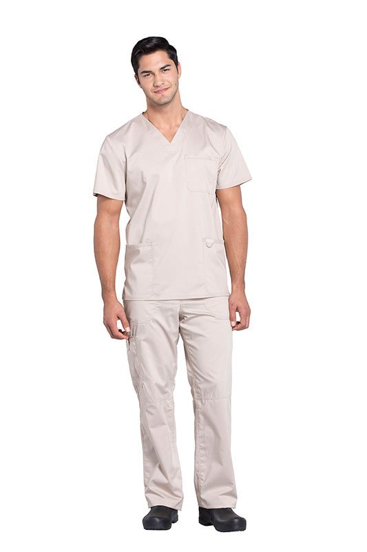 Khaki - Cherokee Workwear Revolution Men's V-Neck Top