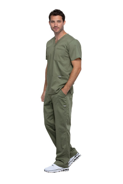 Olive - Cherokee Workwear Revolution Men's V-Neck Top
