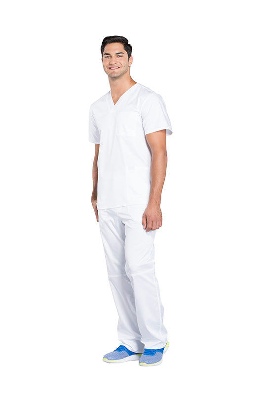 White - Cherokee Workwear Revolution Men's V-Neck Top