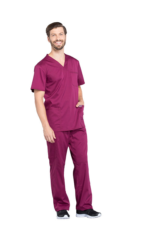 Wine - Cherokee Workwear Revolution Men's V-Neck Top