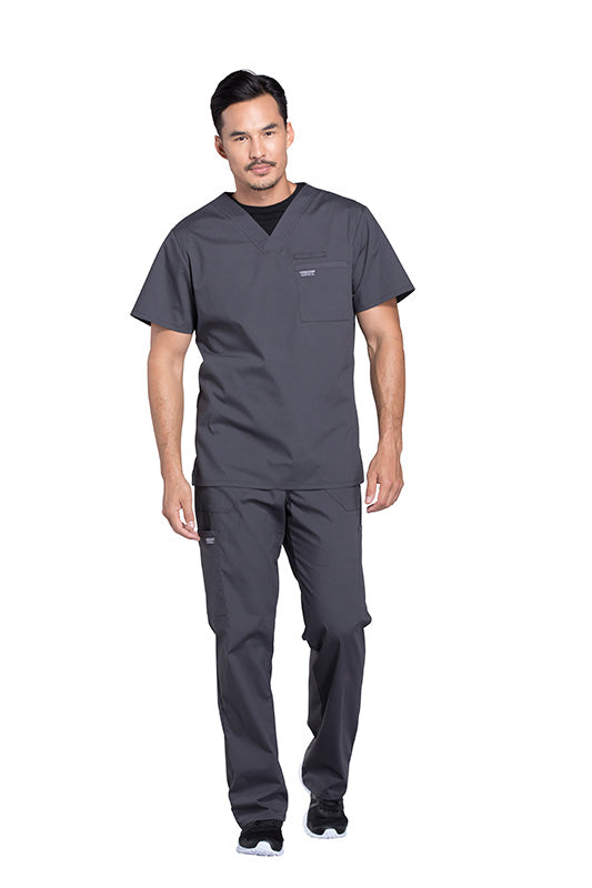 Pewter - Cherokee Workwear Professionals Men's V-Neck Top