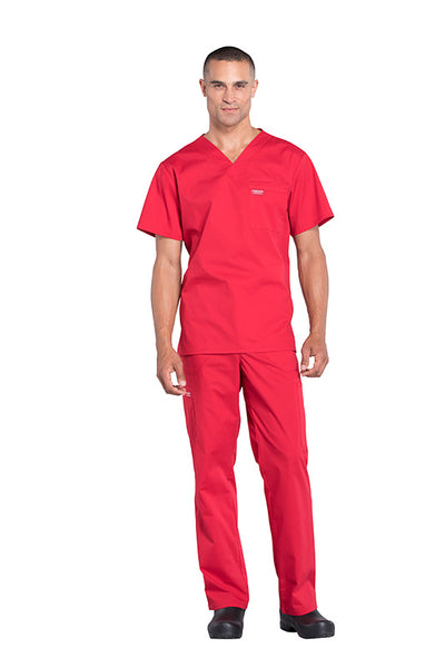 Red - Cherokee Workwear Professionals Men's V-Neck Top