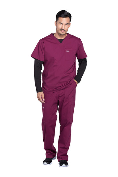 Wine - Cherokee Workwear Professionals Men's V-Neck Top