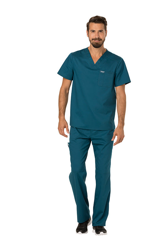 Caribbean Blue - Cherokee Workwear Revolution Men's Tuckable V-Neck Top