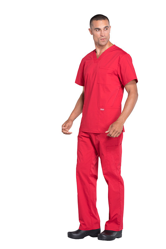 Red - Cherokee Workwear Professionals Men's V-Neck Top