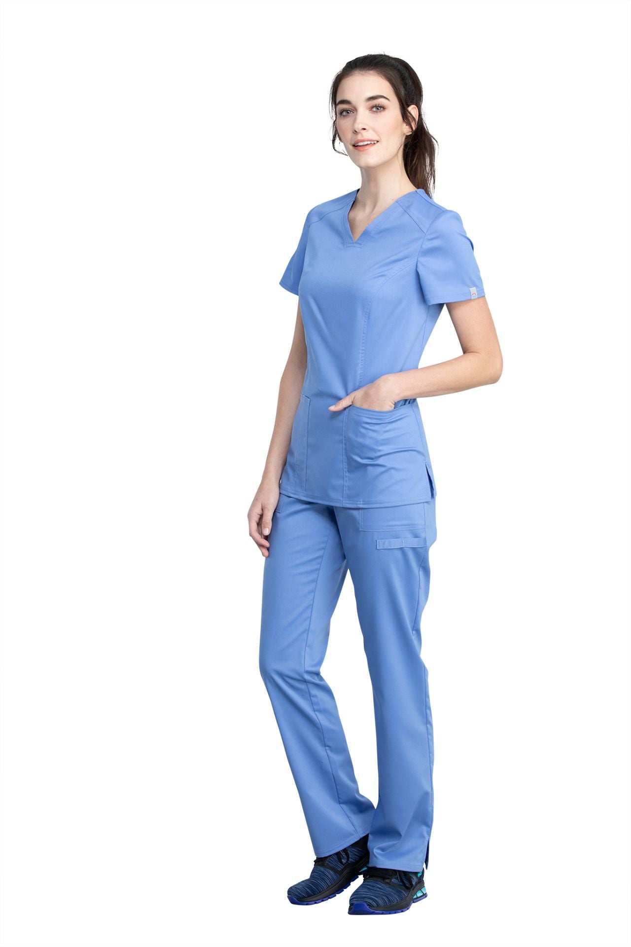 Ciel Blue - Cherokee Workwear Revolution Tech V-Neck Top