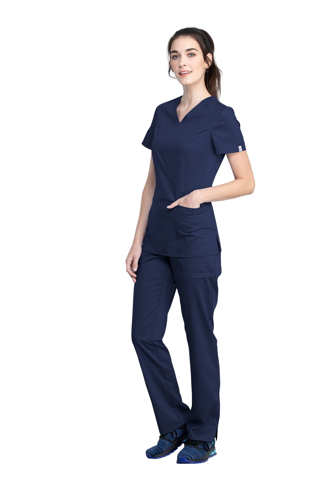 Navy - Cherokee Workwear Revolution Tech V-Neck Top