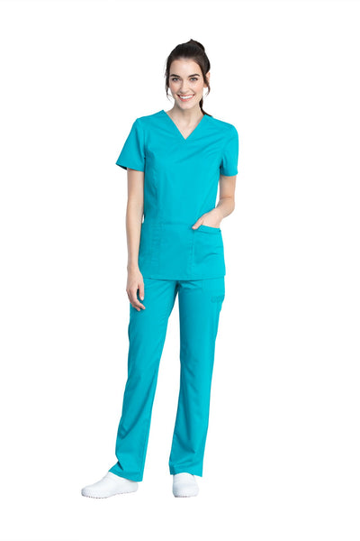 Teal Blue - Cherokee Workwear Revolution Tech V-Neck Top