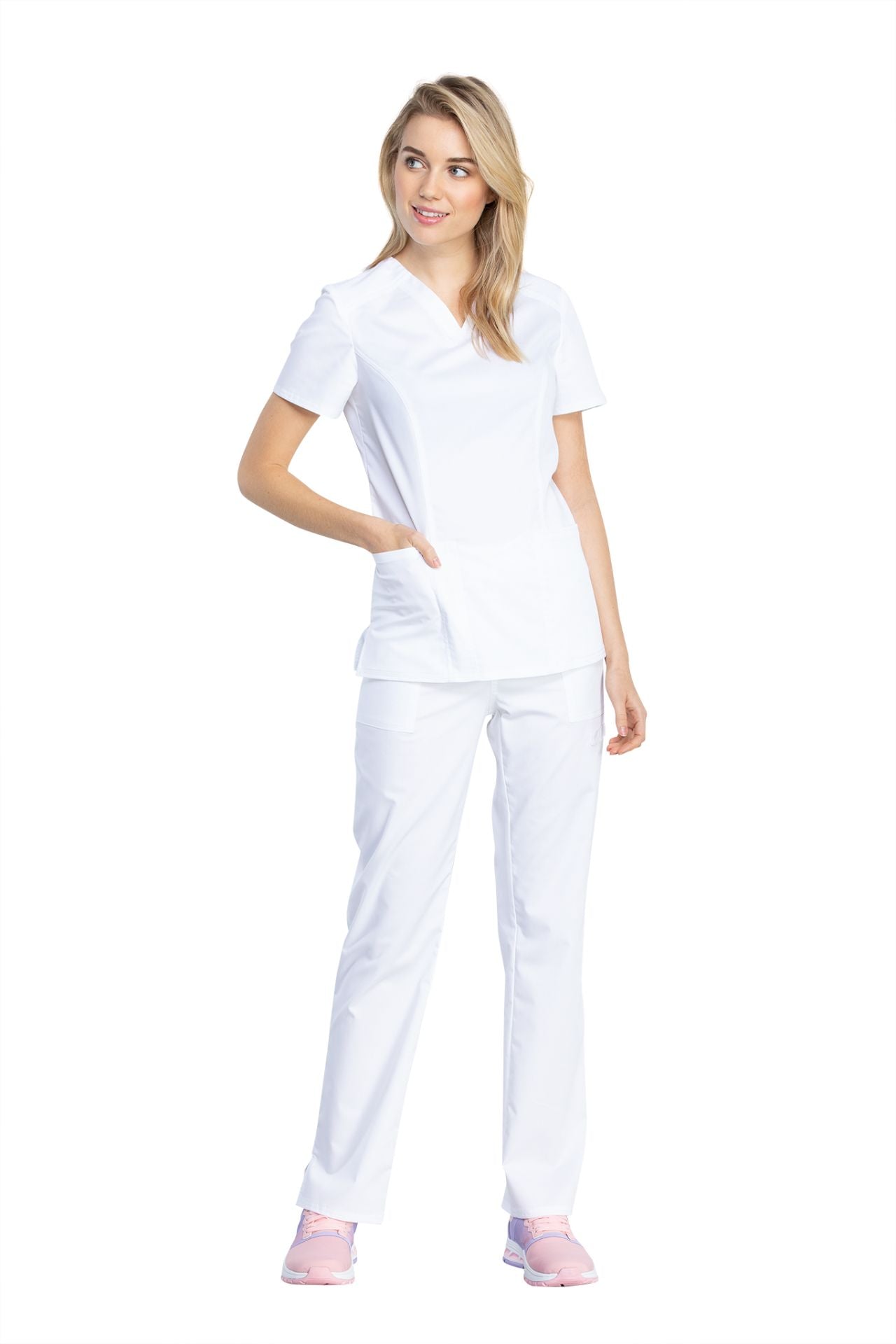 White - Cherokee Workwear Revolution Tech V-Neck Top