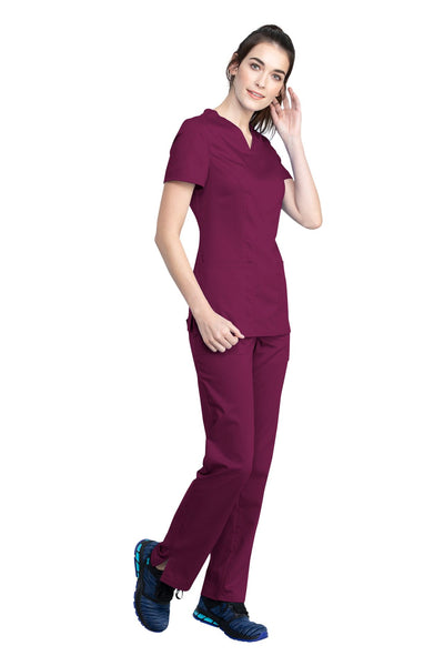 Wine - Cherokee Workwear Revolution Tech V-Neck Top