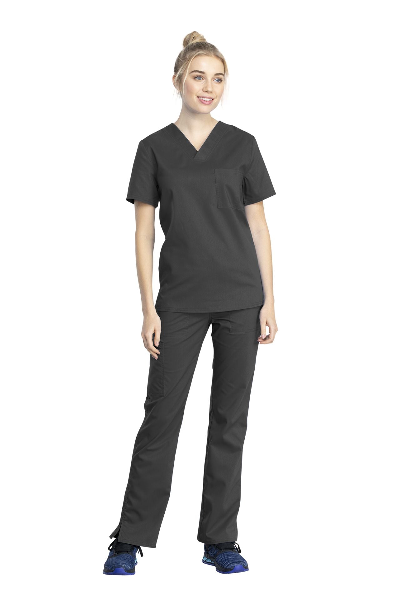 Pewter - Cherokee Workwear Revolution Tech Unisex V-Neck Top