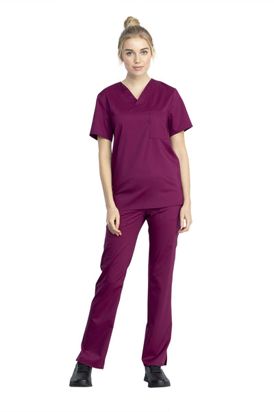 Wine - Cherokee Workwear Revolution Tech Unisex V-Neck Top
