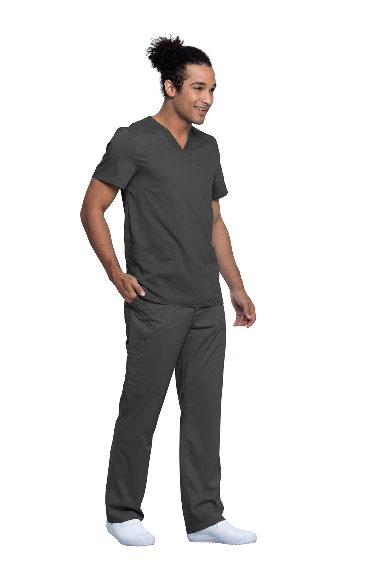 Pewter - Cherokee Workwear Revolution Tech Men's V-Neck Top