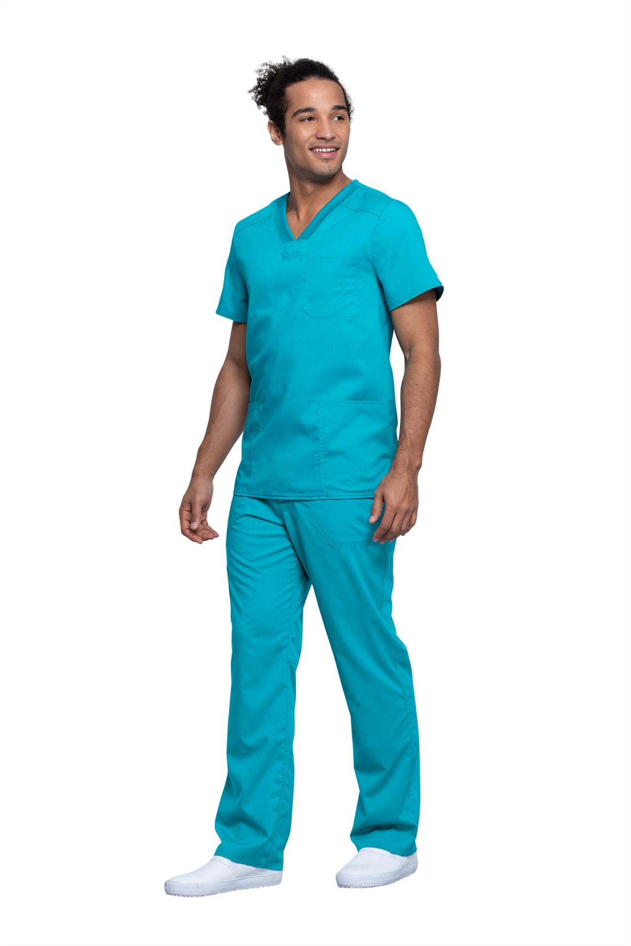 Teal Blue - Cherokee Workwear Revolution Tech Men's V-Neck Top