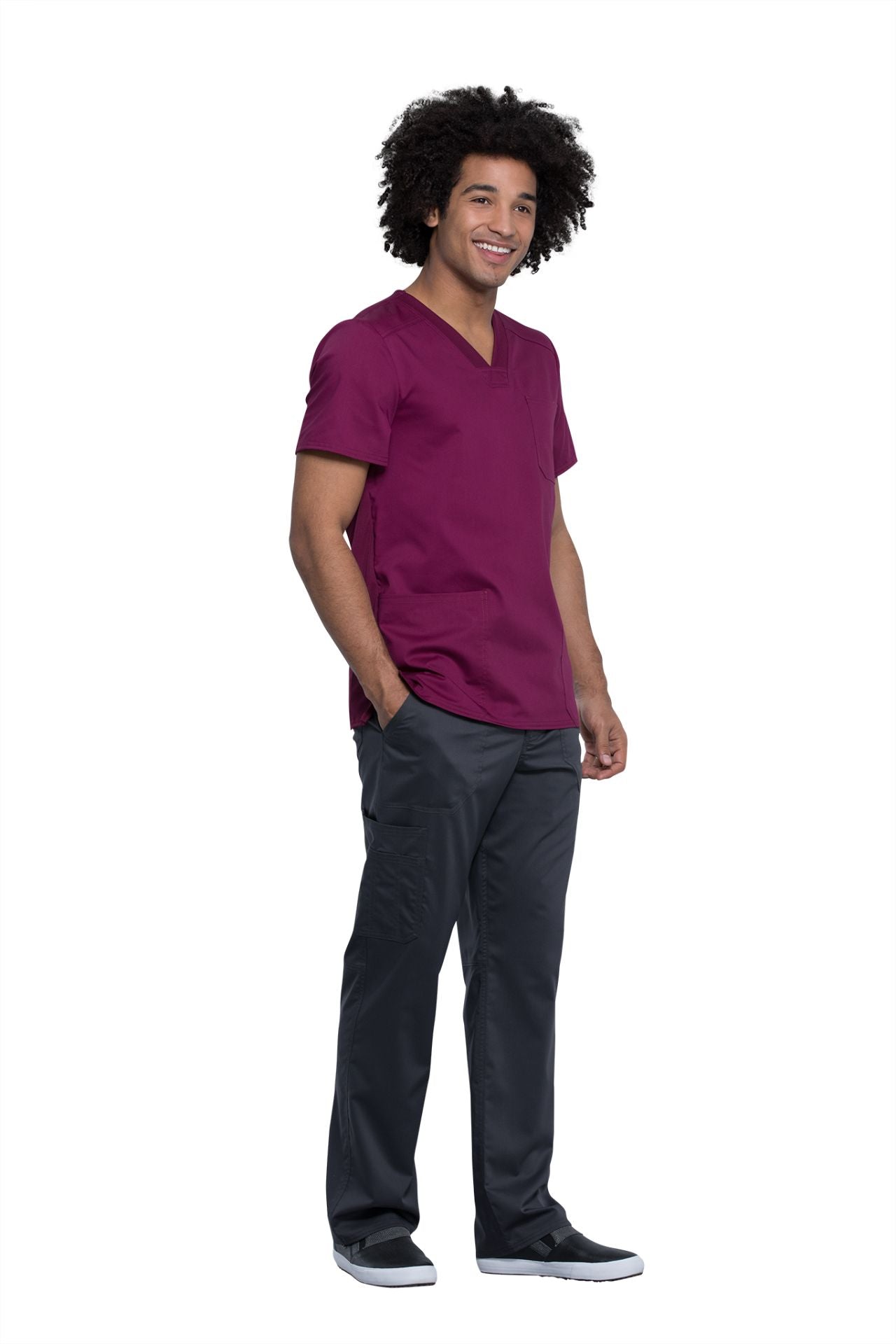 Wine - Cherokee Workwear Revolution Tech Men's V-Neck Top