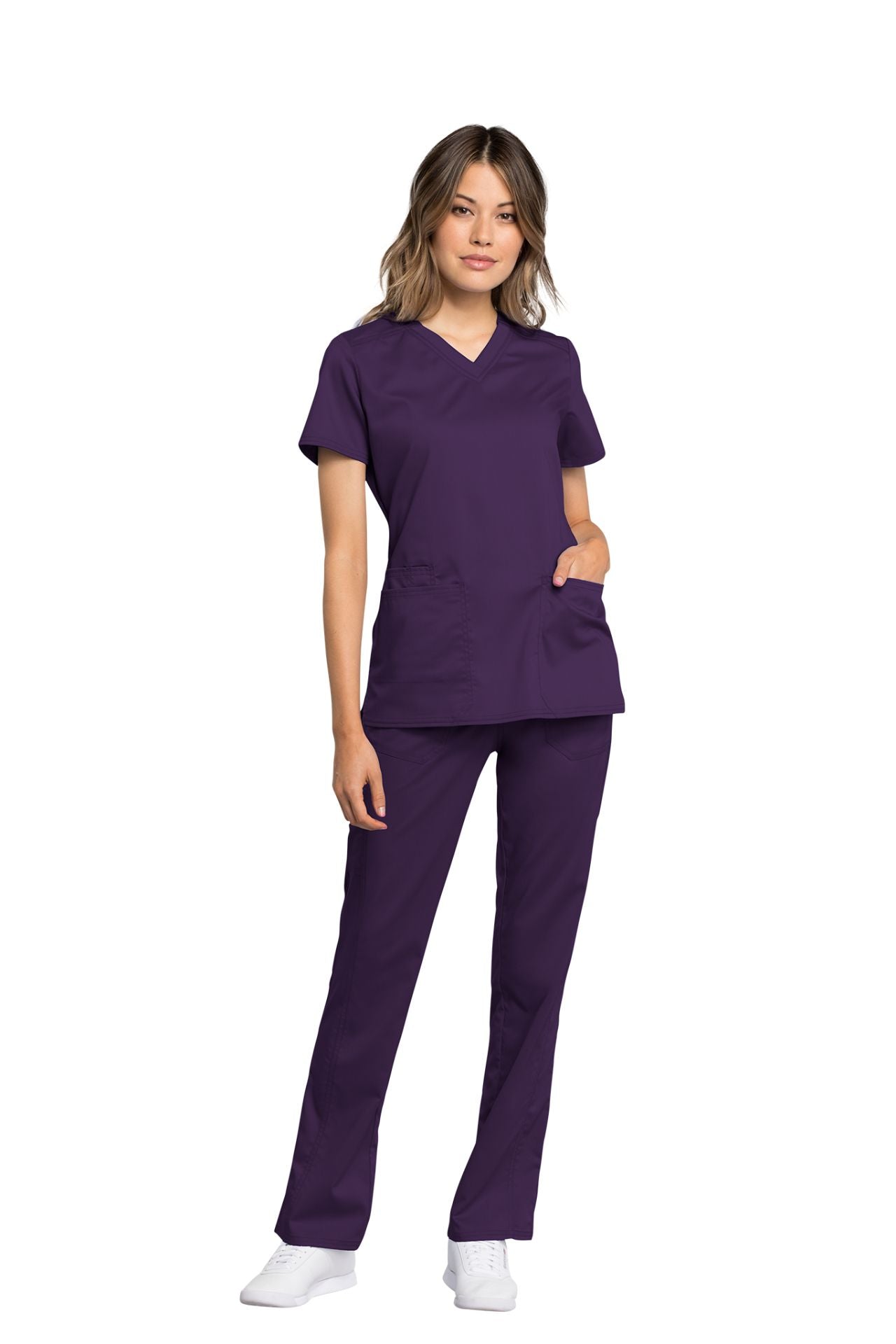 Eggplant - Cherokee Workwear Revolution Tech V-Neck Top