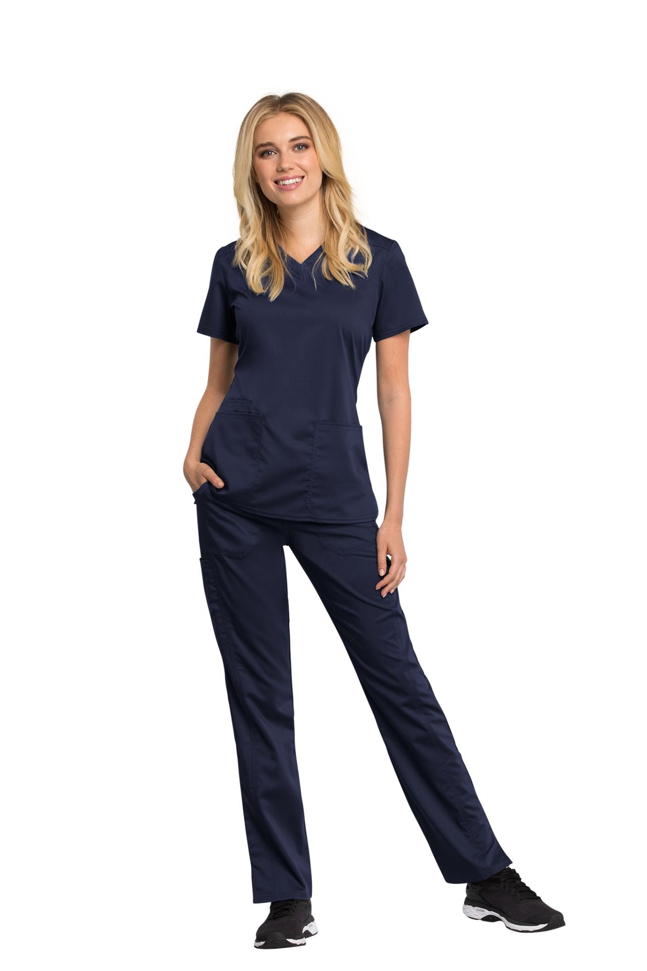 Navy - Cherokee Workwear Revolution Tech V-Neck Top