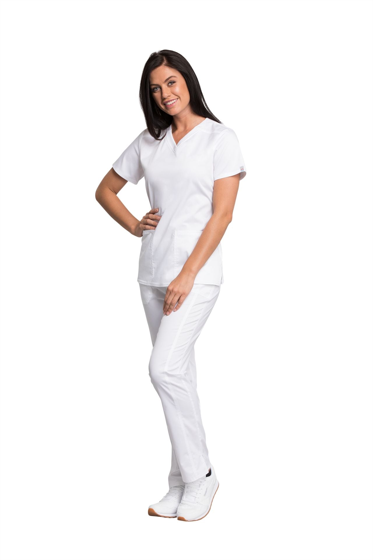 White - Cherokee Workwear Revolution Tech V-Neck Top