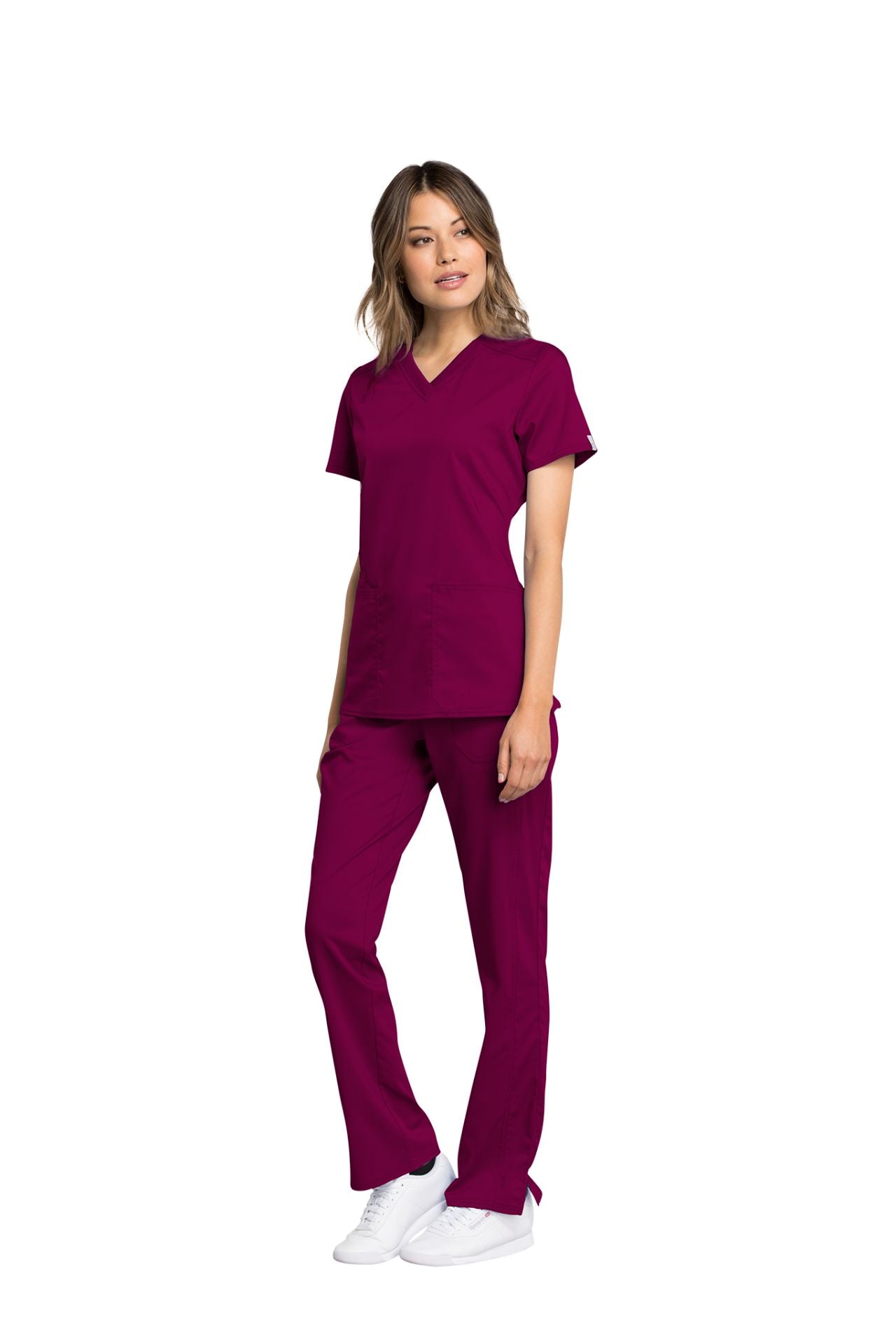 Wine - Cherokee Workwear Revolution Tech V-Neck Top