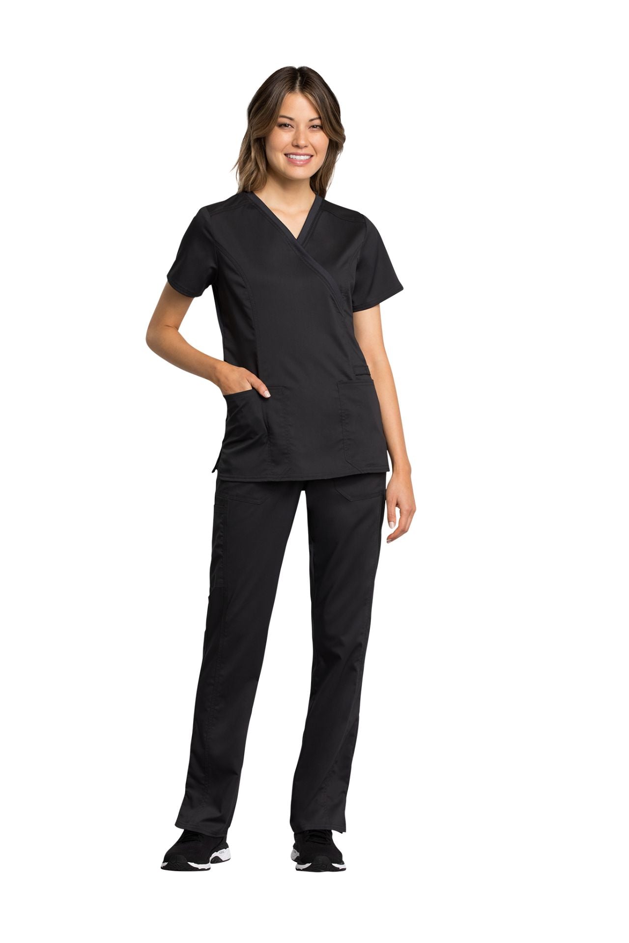 Black - Cherokee Workwear Revolution Tech Mock Wrap Top