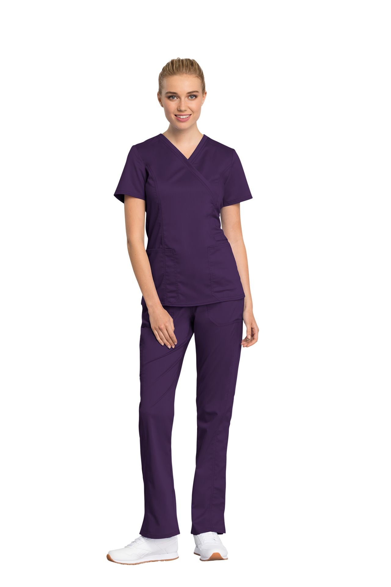 Eggplant - Cherokee Workwear Revolution Tech Mock Wrap Top