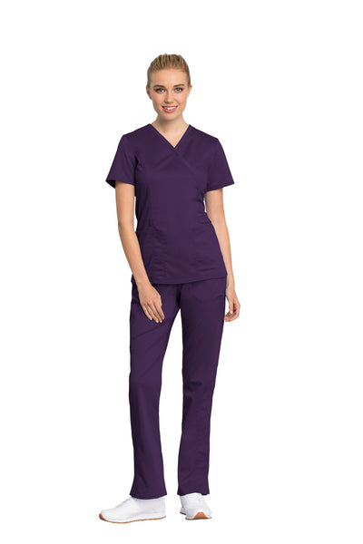 Eggplant - Cherokee Workwear Revolution Tech Mock Wrap Top