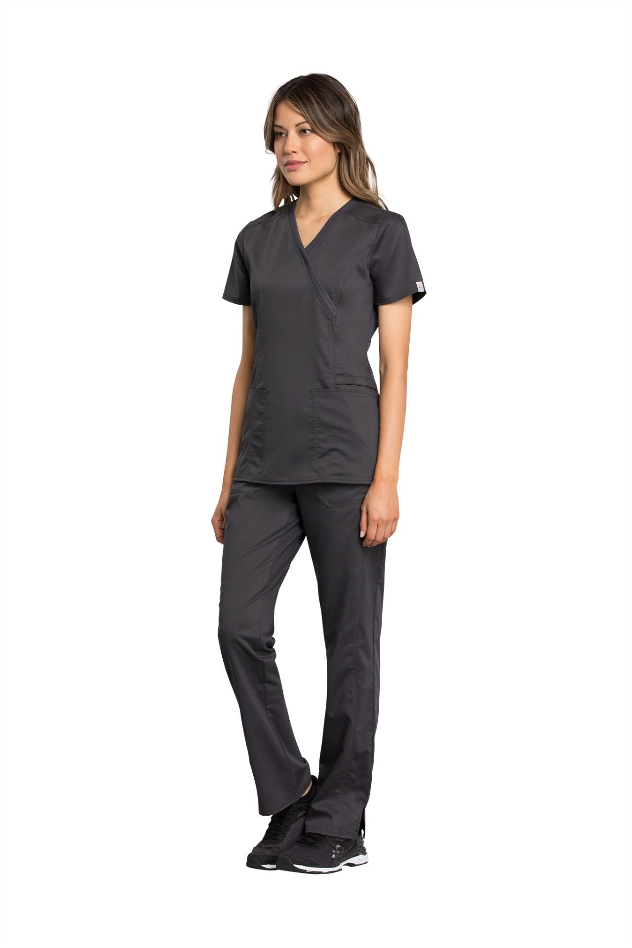 Pewter - Cherokee Workwear Revolution Tech Mock Wrap Top