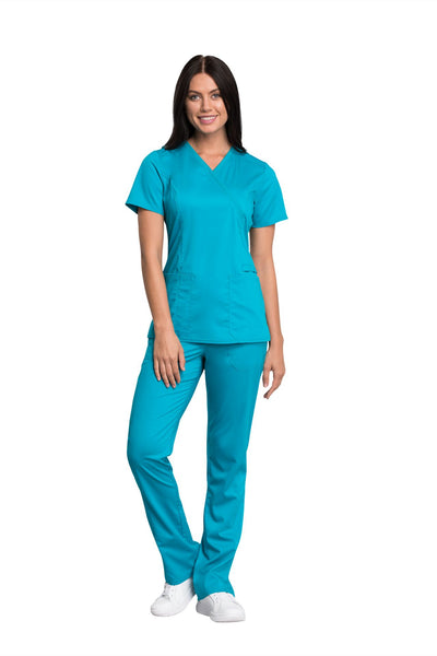 Teal Blue - Cherokee Workwear Revolution Tech Mock Wrap Top