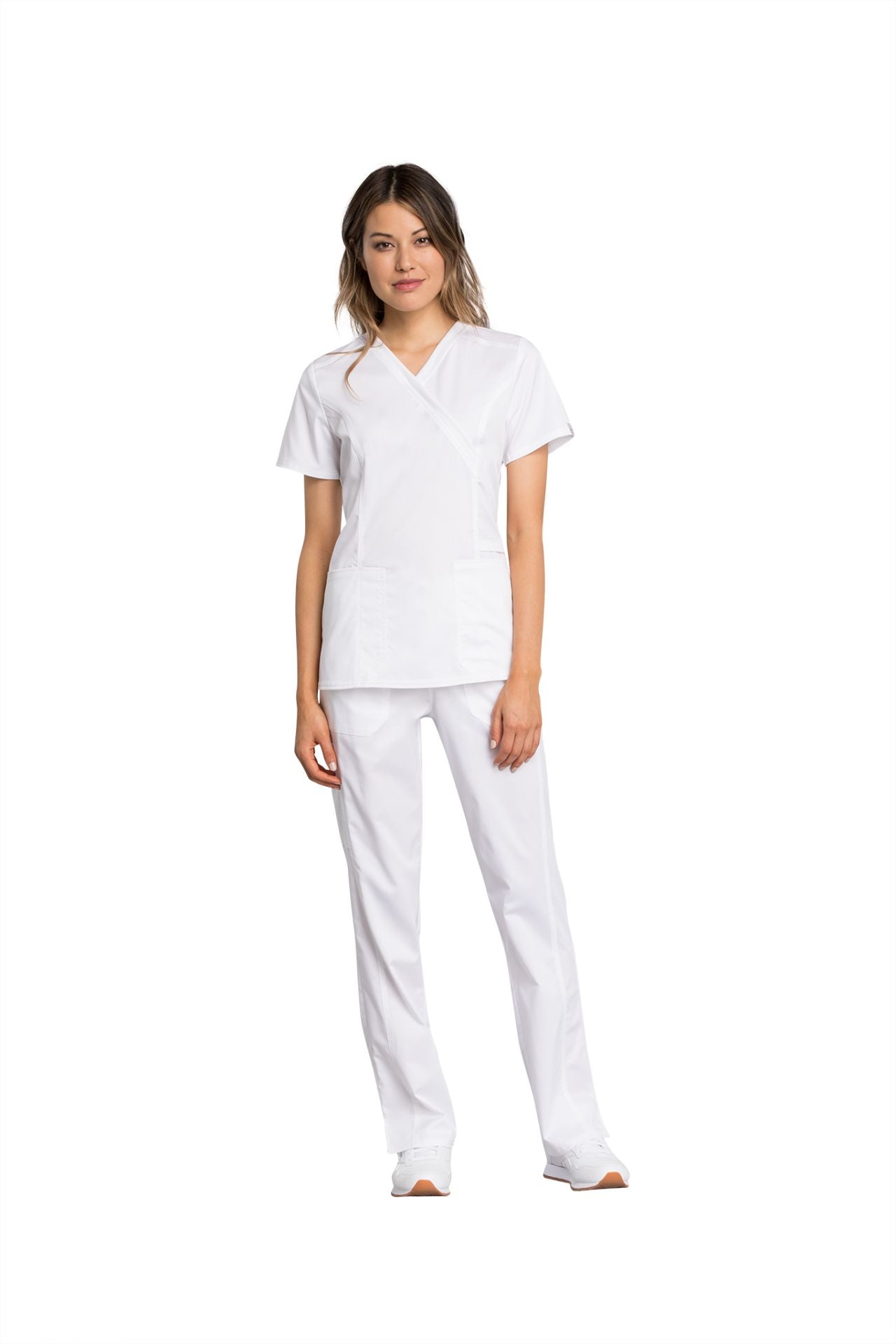 White - Cherokee Workwear Revolution Tech Mock Wrap Top