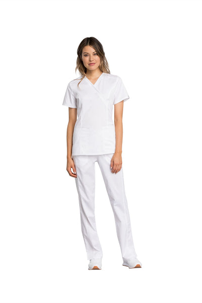 White - Cherokee Workwear Revolution Tech Mock Wrap Top