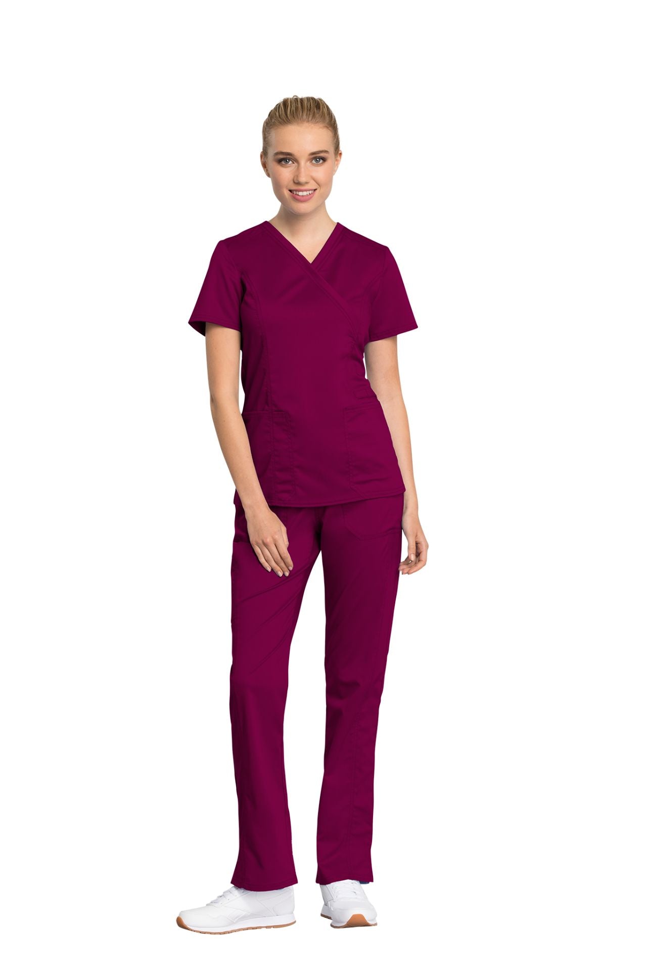 Wine - Cherokee Workwear Revolution Tech Mock Wrap Top
