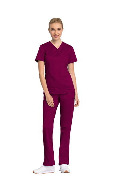 Wine - Cherokee Workwear Revolution Tech Mock Wrap Top
