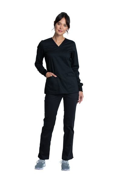 Black - Cherokee Workwear Revolution Tech Long Sleeve V-Neck Top