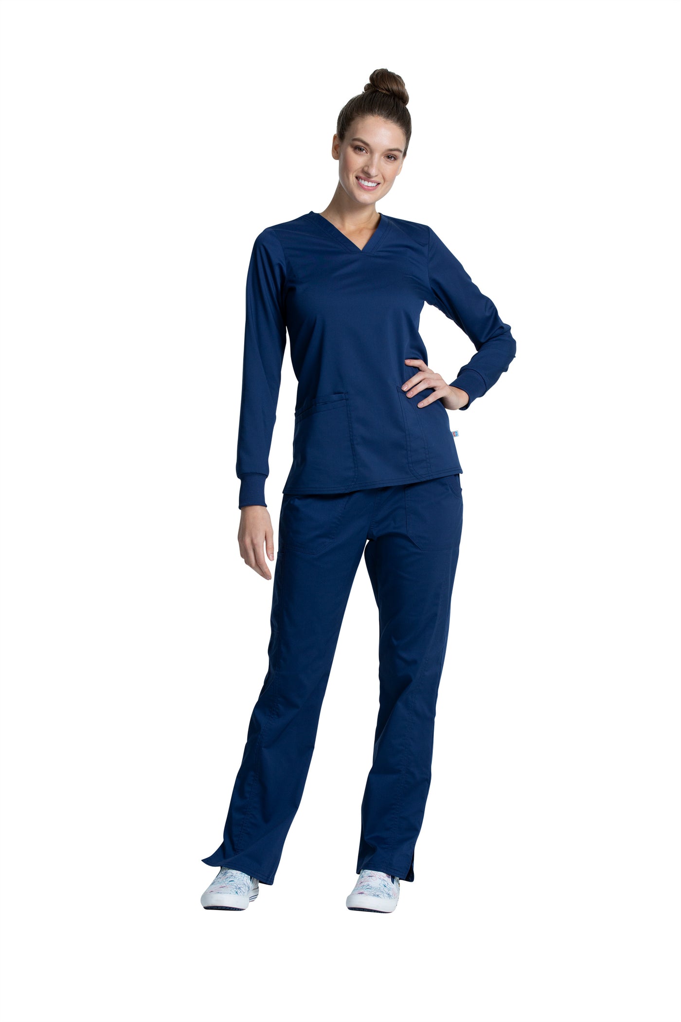 Navy - Cherokee Workwear Revolution Tech Long Sleeve V-Neck Top