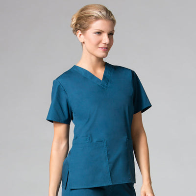 Caribbean Blue - Maevn Core Classic V-Neck Top